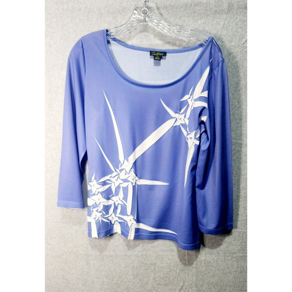 Cartise blue & white women's modern top, Long sleeves Size Large